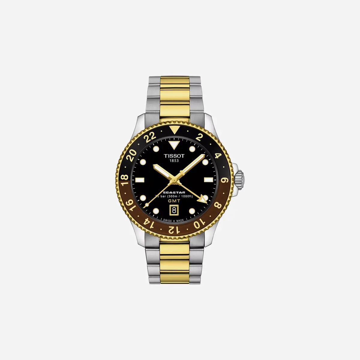Tissot Seastar 1000 Quartz Gmt Black Dial Silver & Yellow Gold Stainless Steel Yellow Gold Pvd Strap Watch 1