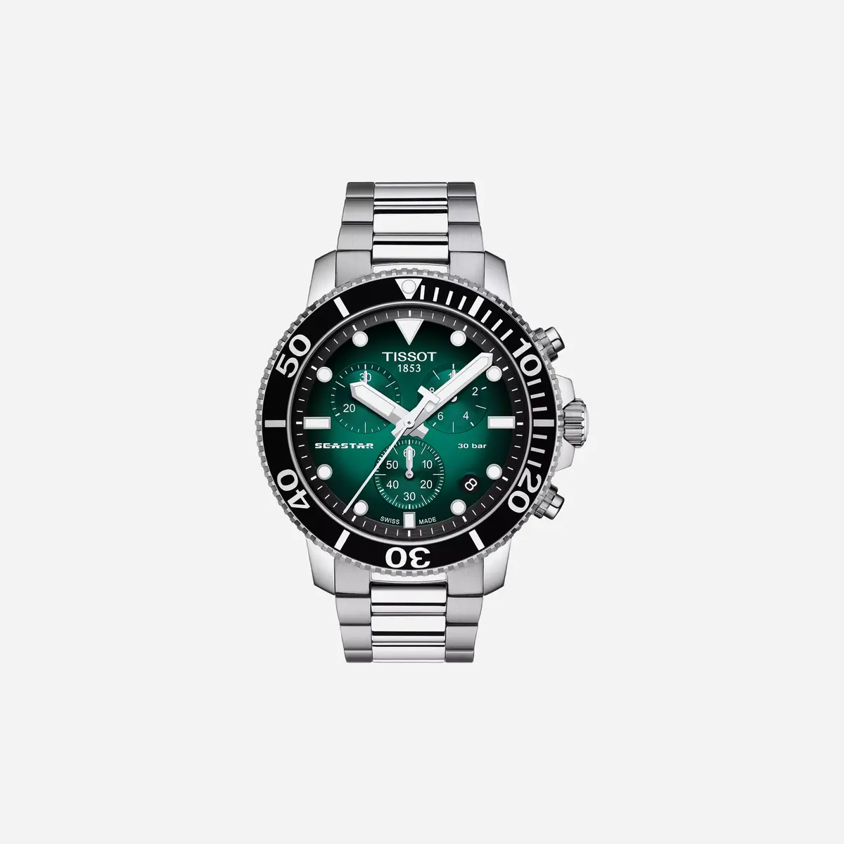Tissot Seastar 1000 Quartz Chronograph Green Dial Silver Stainless Steel Strap Watch 1