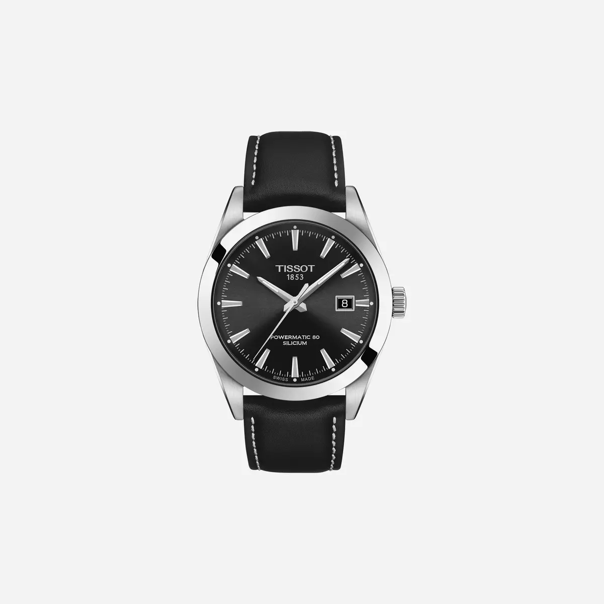 Tissot Gentleman Powermatic 80 Silicium Dauphine Dial Black Leather Strap Watch 1