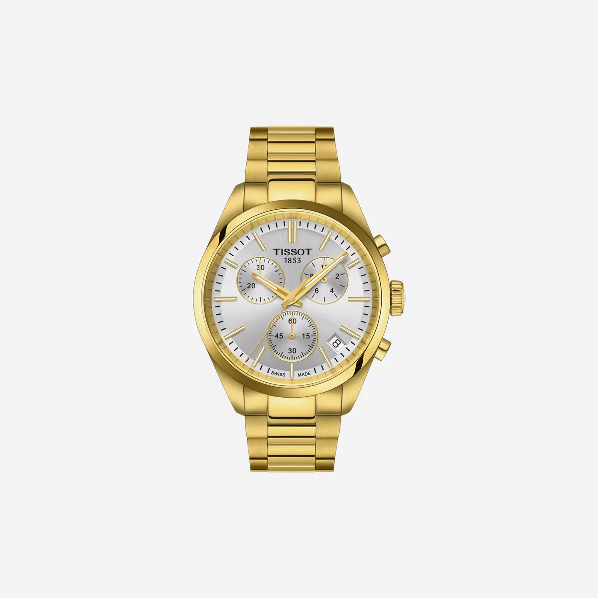 Tissot Pr 100 Chronograph Silver Dial Yellow Gold Stainless Steel Yellow Gold Pvd Strap Watch 1