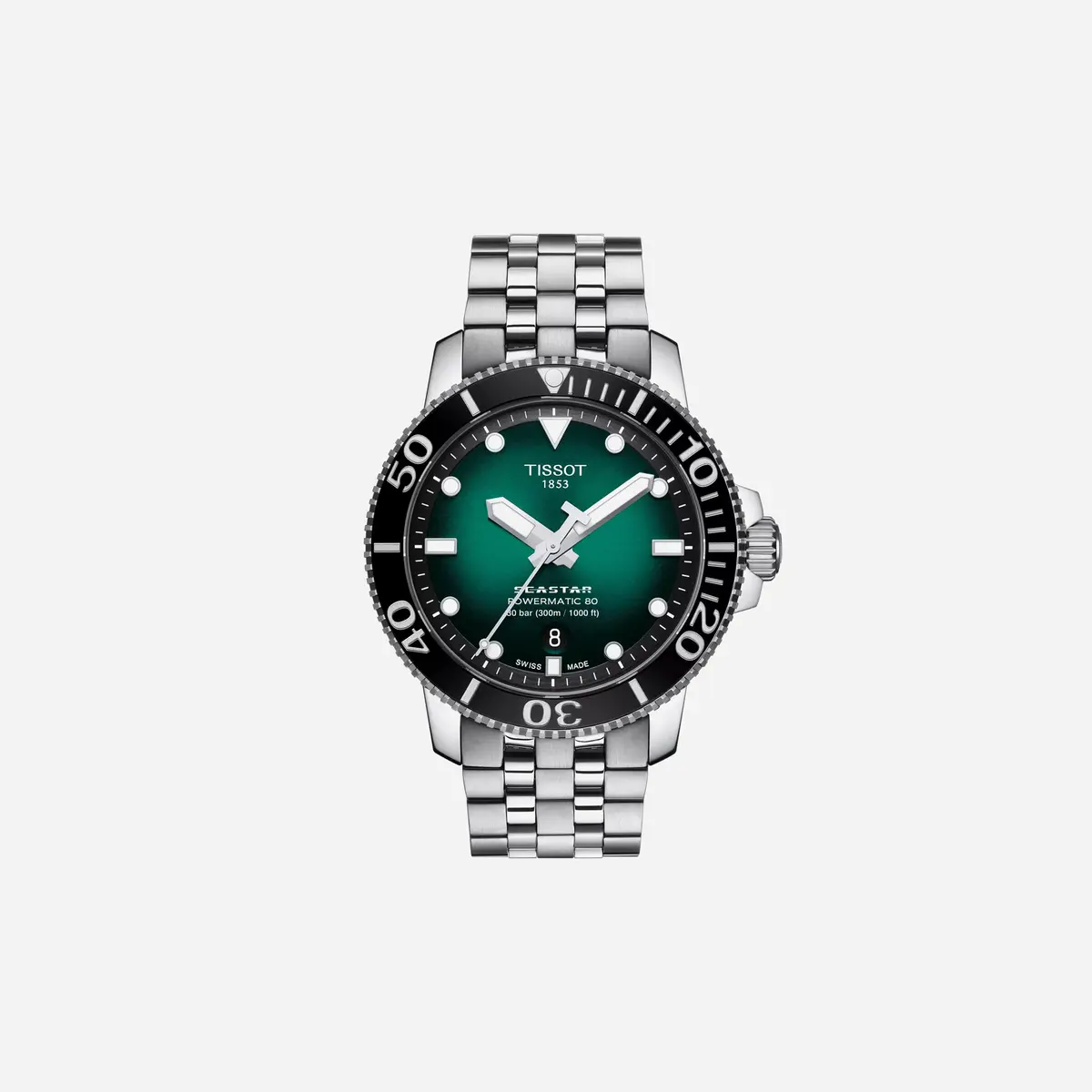 Tissot Seastar 1000 Powermatic 80 Green Dial Silver Stainless Steel Strap Watch 1