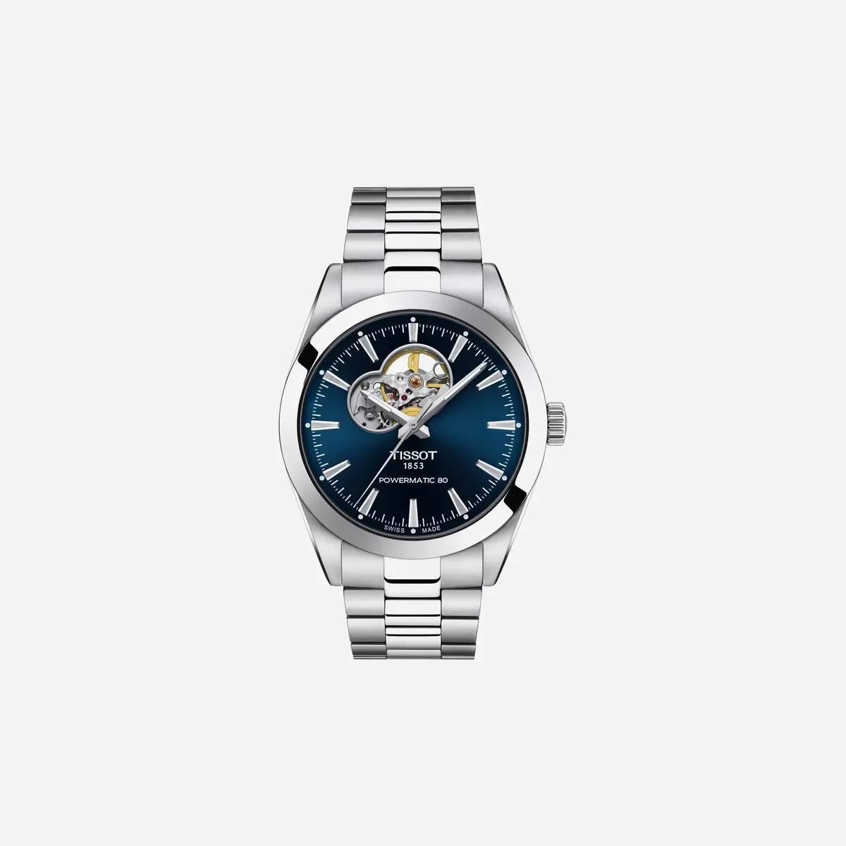 Tissot Gentleman Powermatic 80 Open Heart Blue Dial Silver Stainless Steel Watch 1
