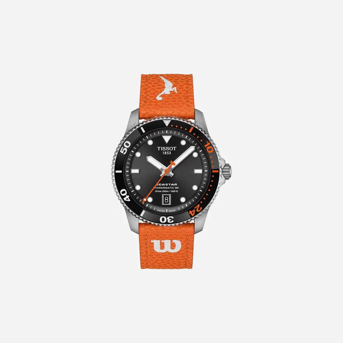 Tissot Seastar Wilson Wnba Black Dial Orange Synthetic Strap Watch 1
