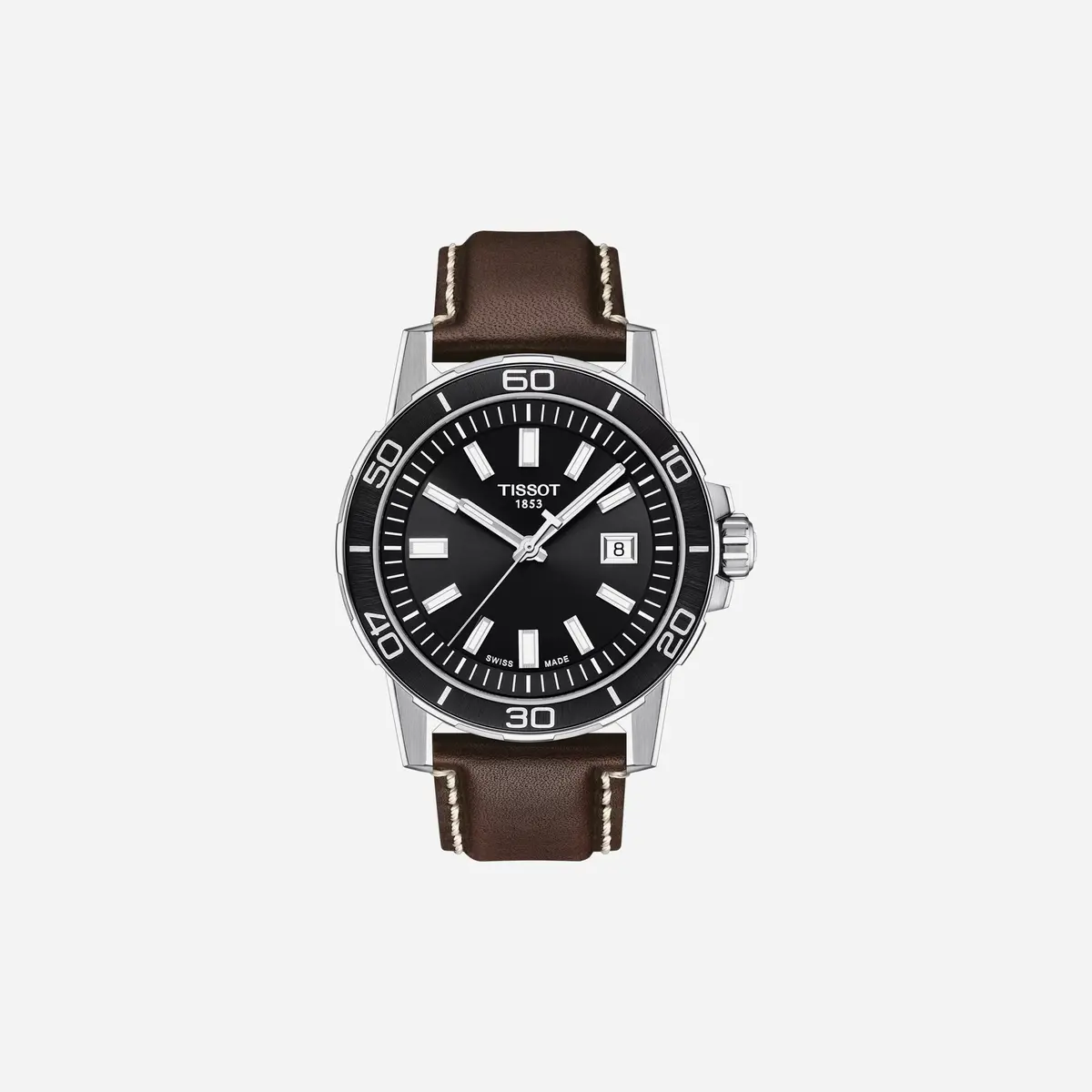 Tissot Supersport Gent Black Dial Brown Leather Strap Watch 1