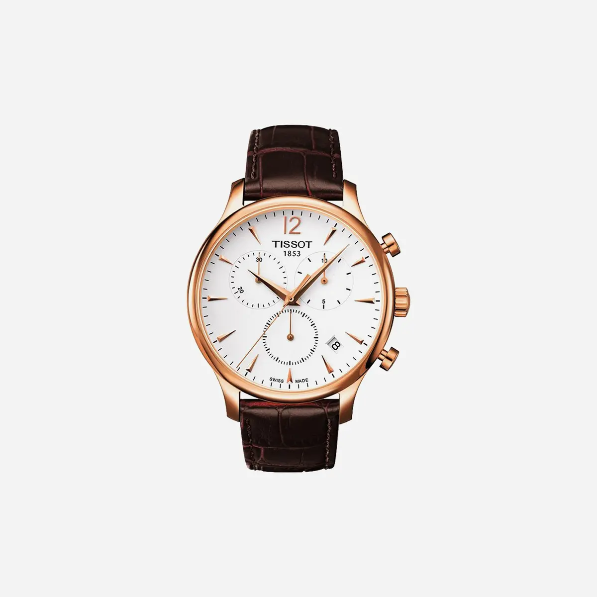 Tissot Tradition Chronograph Dauphine Dial Brown Leather Strap Watch 1