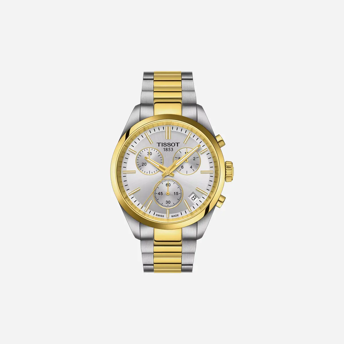 Tissot Pr 100 Chronograph Silver Dial Silver & Yellow Gold Stainless Steel Yellow Gold Pvd Strap Watch 1