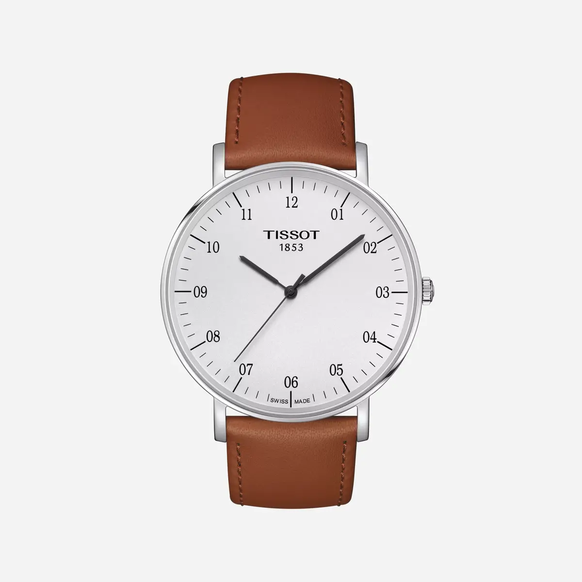 Tissot Everytime 42Mm Plongeur Dial Brown Leather Strap Watch 1