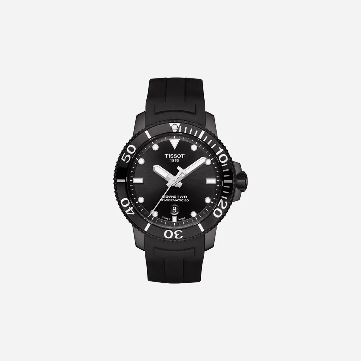 Tissot Seastar 1000 Powermatic 80 Black Dial Black Rubber Strap Watch 1