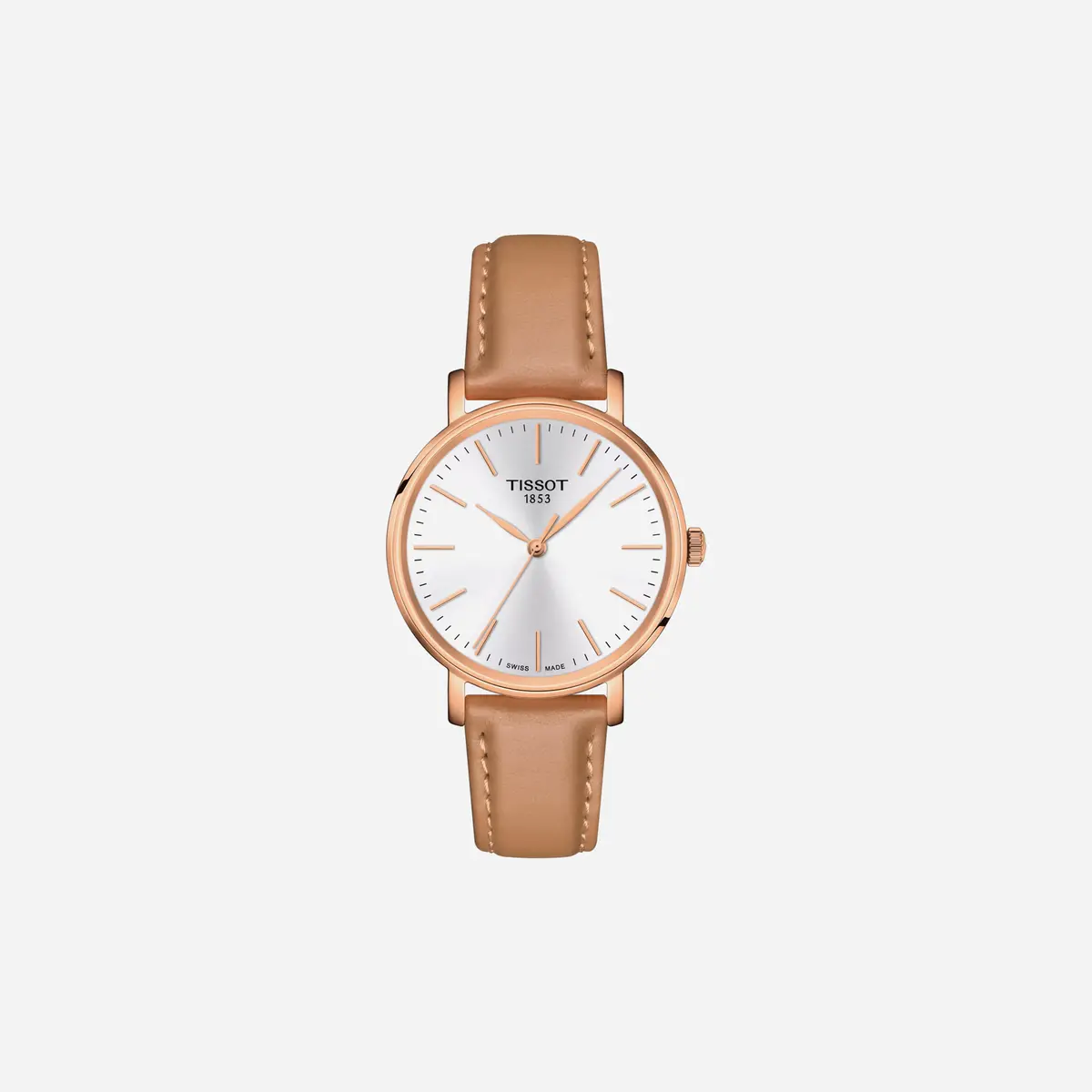 Tissot Everytime Lady Leaf Dial Beige Leather Strap Watch 1
