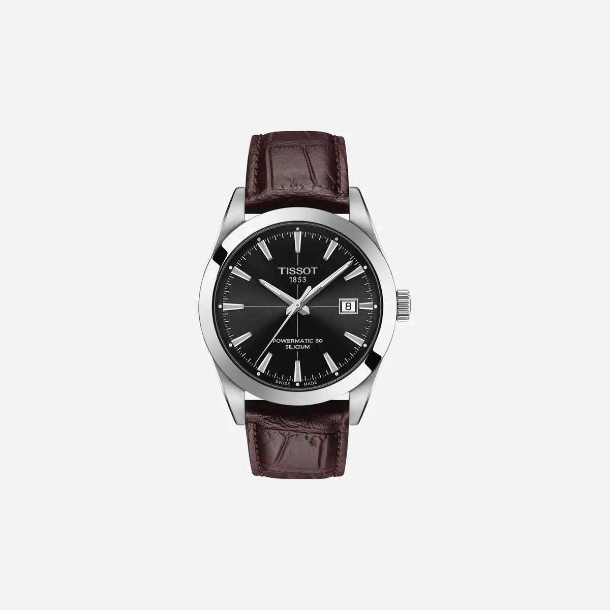 Tissot Gentleman Powermatic 80 Silicium Black Dial Brown Leather Strap Watch 1
