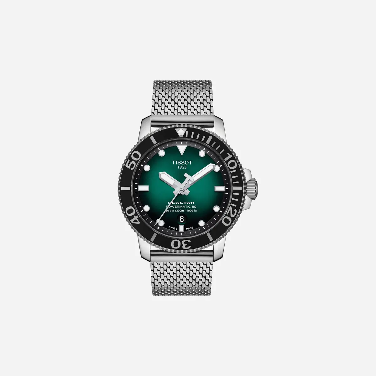 Tissot Seastar 1000 Powermatic 80 43Mm Green Dial Silver Stainless Steel Strap Watch 1
