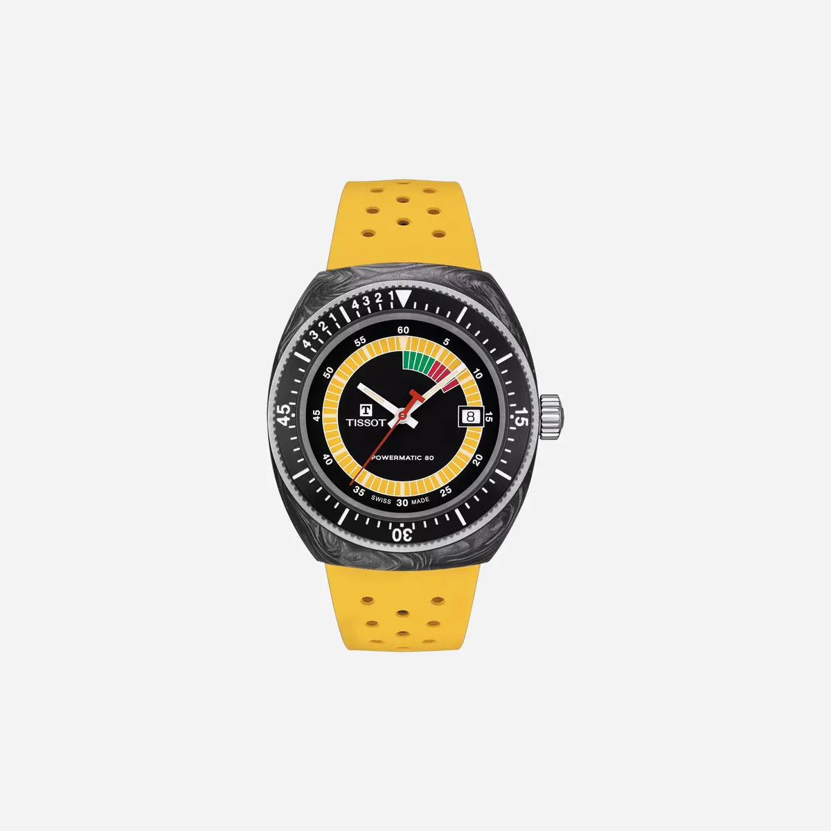 Tissot Sideral S Powermatic 80 Black Dial Yellow Rubber Strap Watch 1