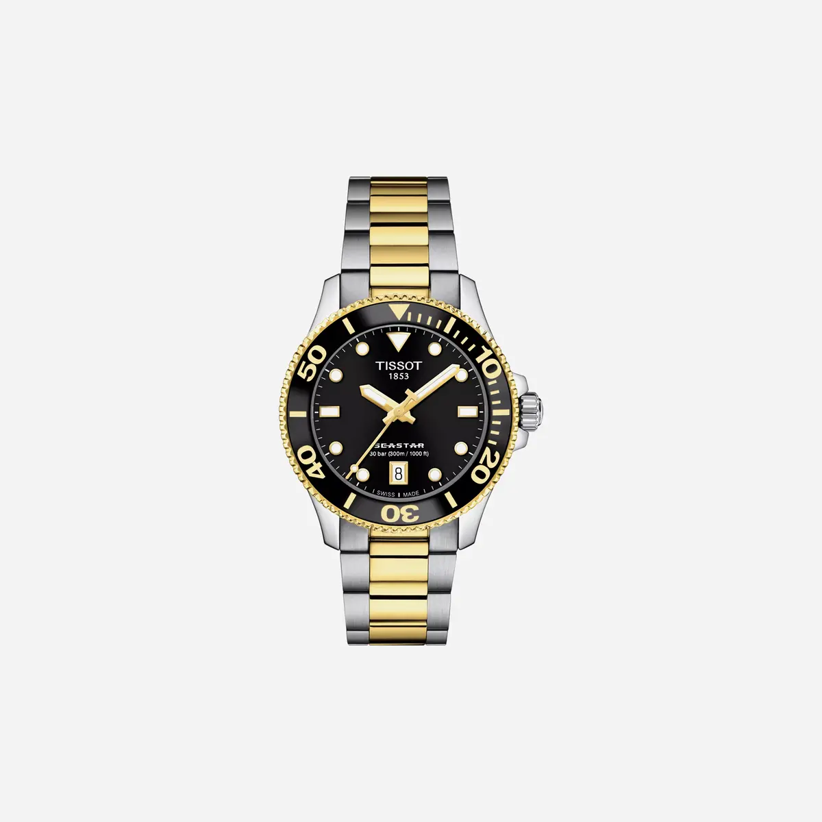 Tissot Seastar 1000 36Mm Black Dial Silver & Yellow Gold Stainless Steel Yellow Gold Pvd Strap Watch 1