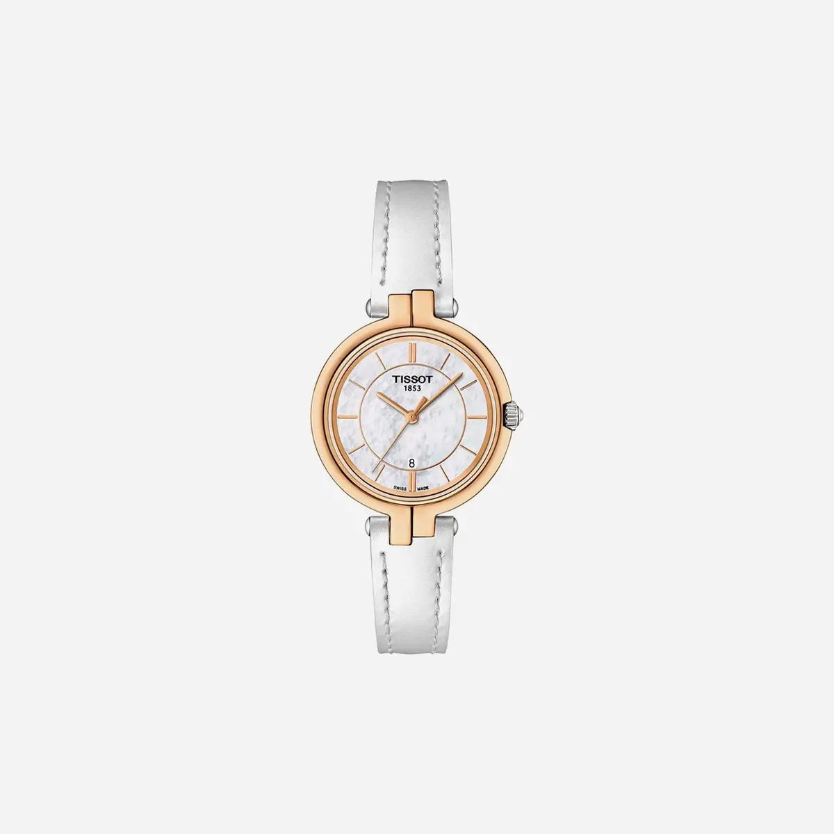 Tissot Flamingo Quartz Dial White Leather Strap Watch 1