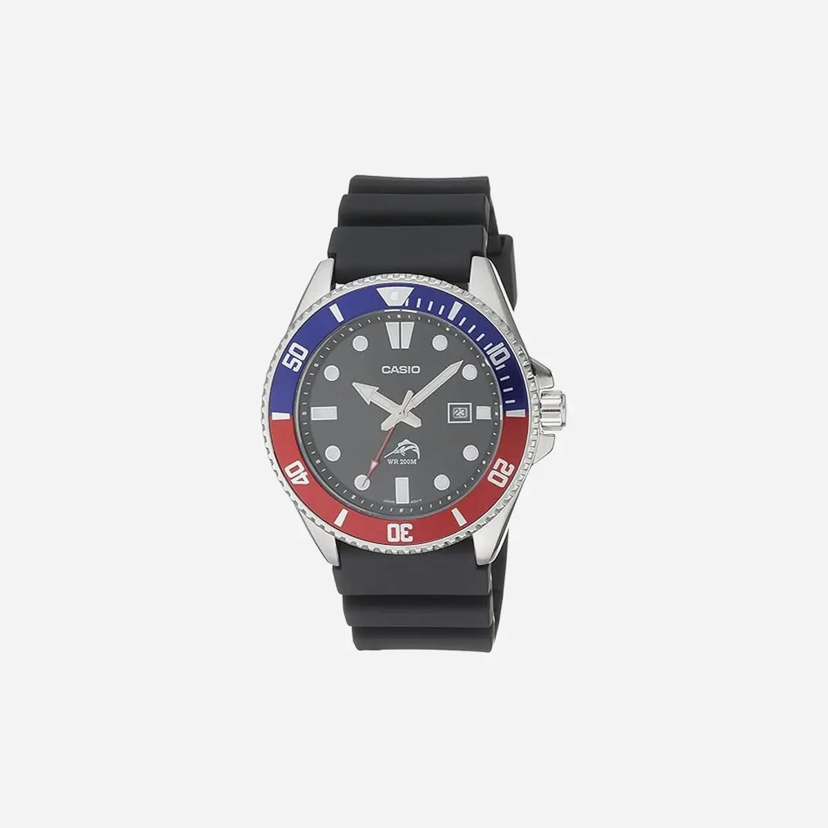 Casio Mdv-106B-1A2vcf Series Black Dial Blue-Red Case Resin Band Analog Watch 1