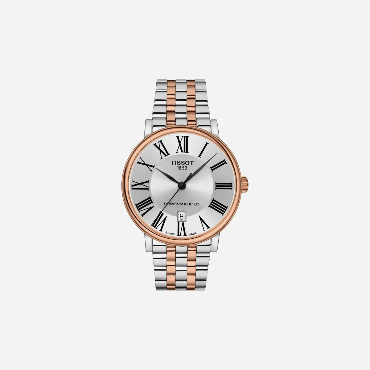 Tissot Carson Premium Powermatic 80 Leaf Dial Silver & Rose Gold Pvd Watch 1
