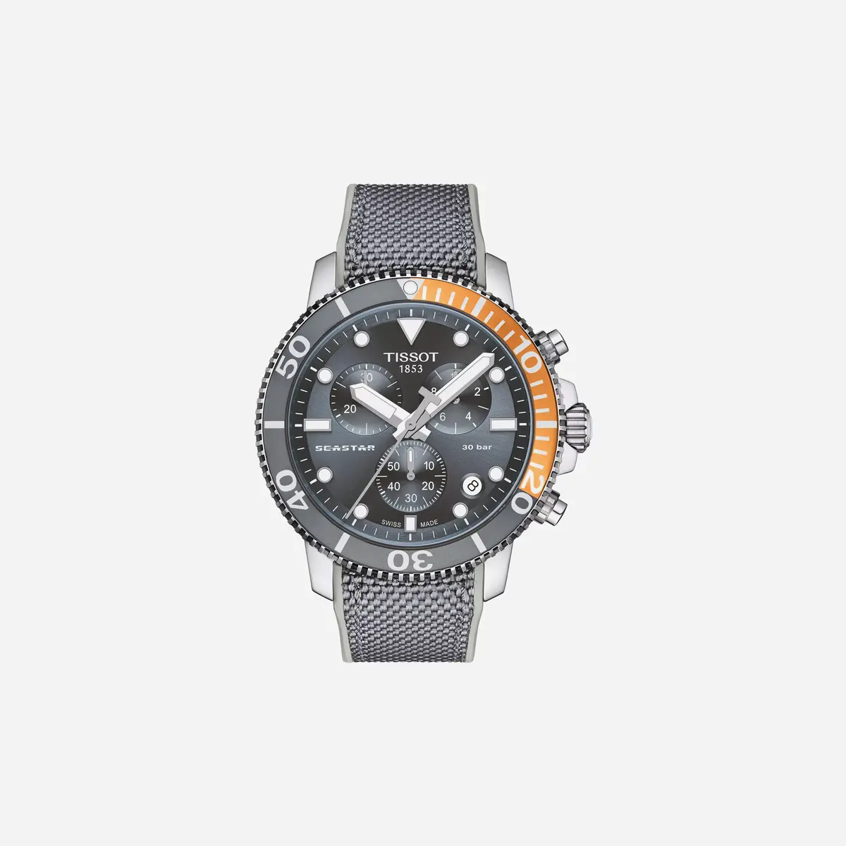 Tissot Seastar 1000 Chronograph Black Dial Grey Fabric Strap Watch 1