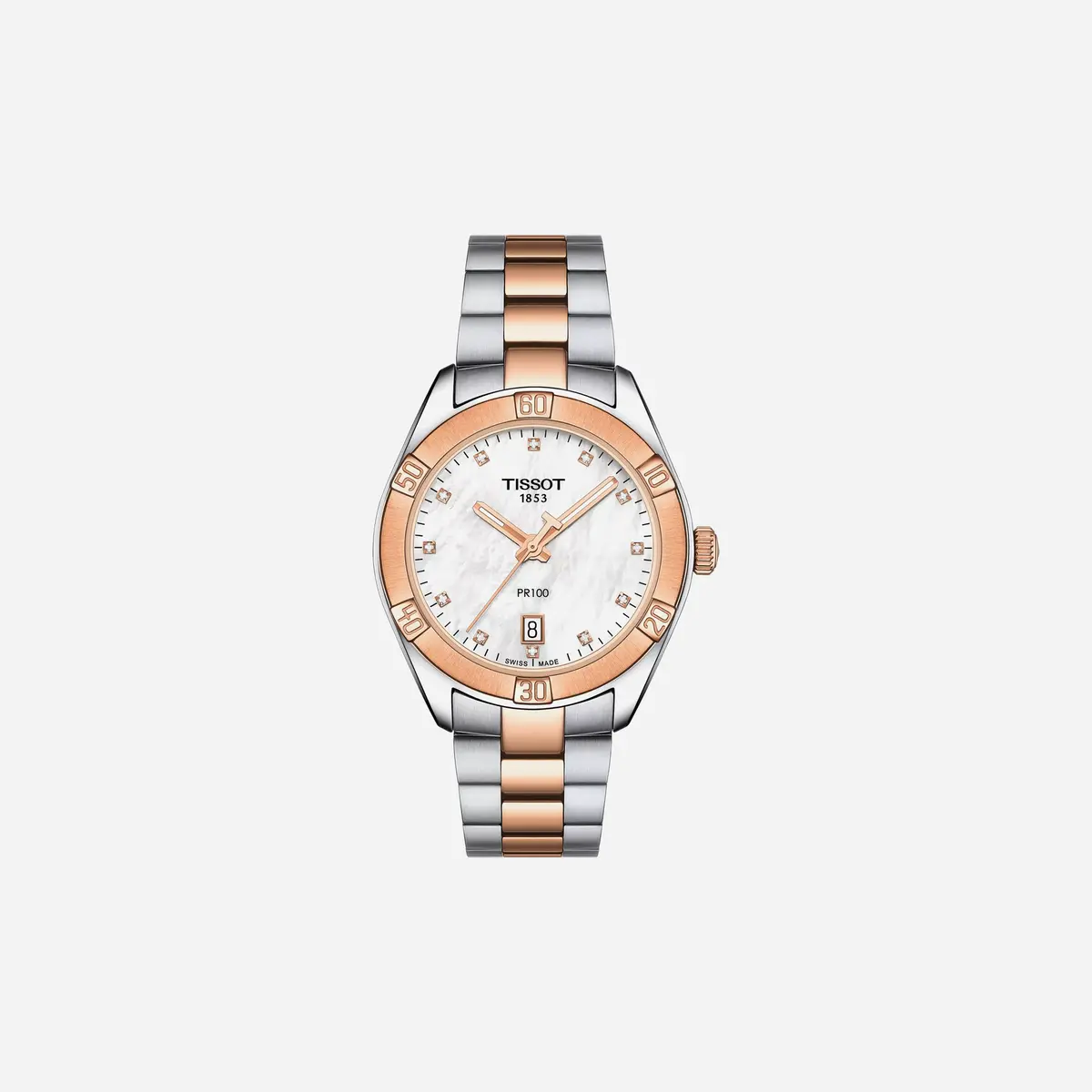 Tissot Pr 100 Sport Chic White Mop Dial Silver & Rose Gold Pvd Watch 1