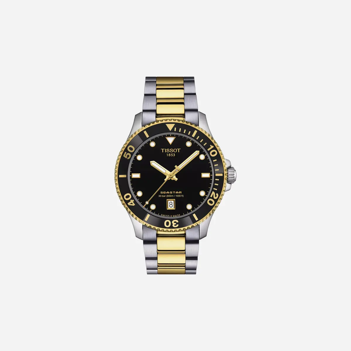 Tissot Seastar 1000 40Mm Black Dial Silver & Yellow Gold Stainless Steel Yellow Gold Pvd Strap Watch 1