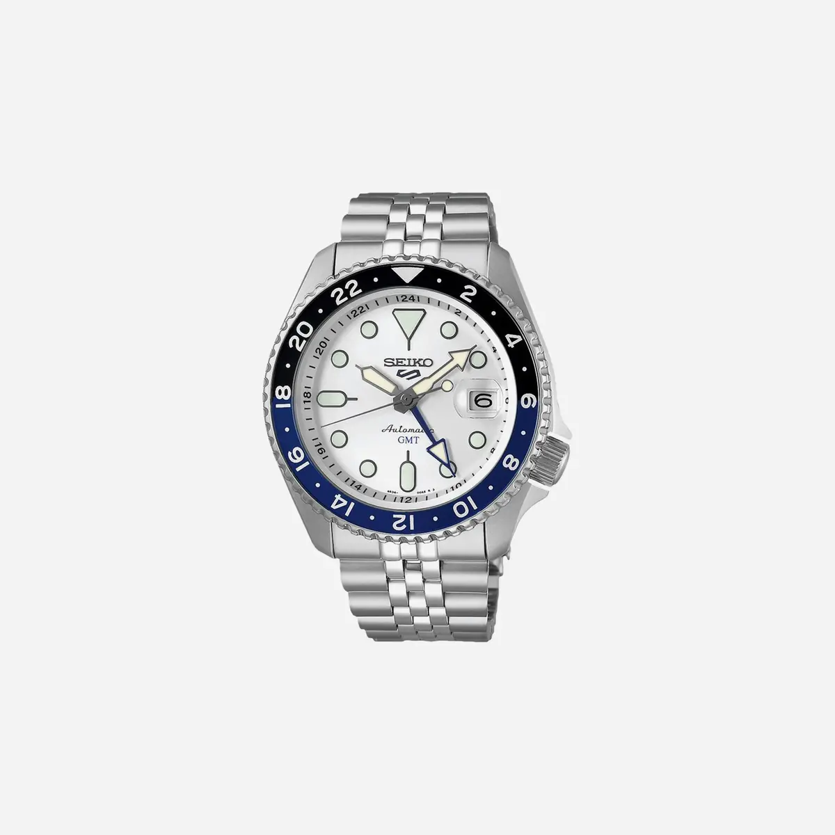 Seiko 5 Sports Skx Gmt Sky Blue, Silver Cloud White Dial Stainless Steel Watch - Ssk033k1 1