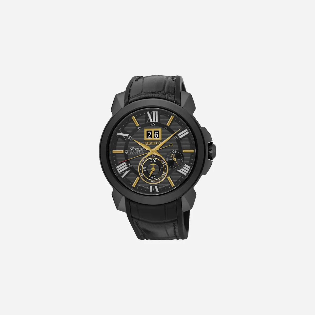 Seiko Premier Kinetic Perpetual Black Dial Silicon Strap Watch - Snp145p1 1
