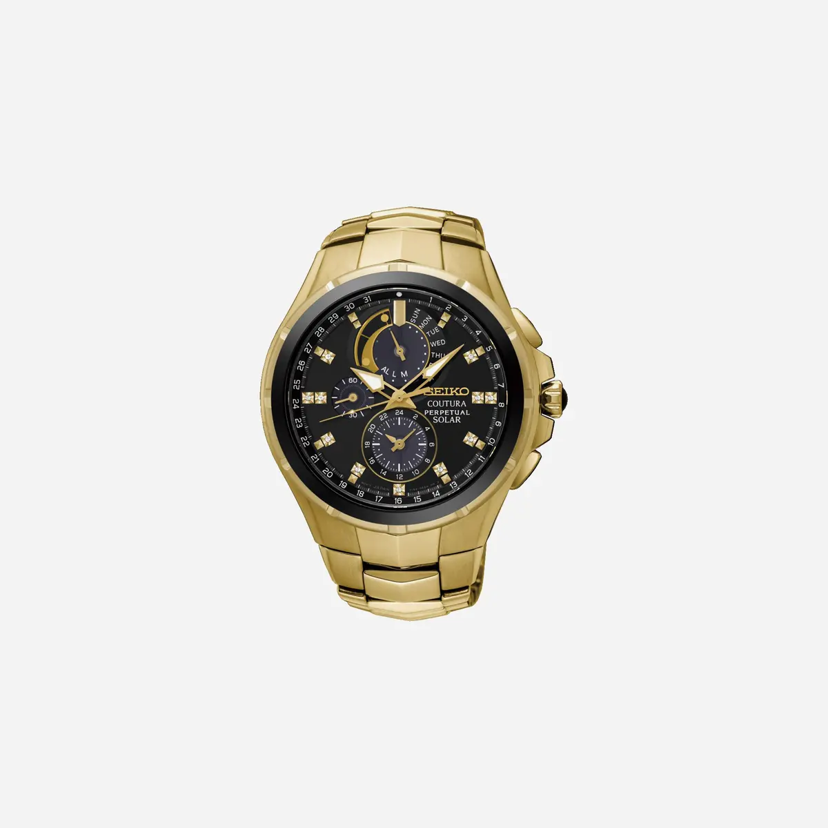 Seiko Coutura Perpetual Solar Watch Black Dial Stainless Steel Watch Yellow Gold Pvd - Ssc572p1 1