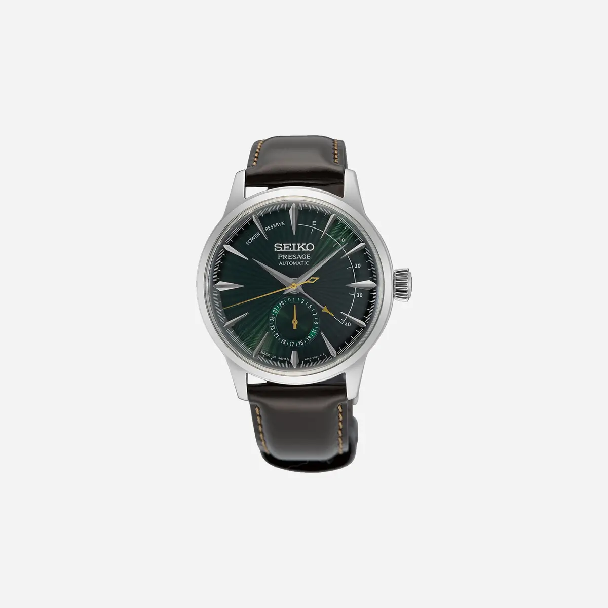 Seiko Midnight Mockingbird Presage Cocktail Time Power Indicator Manual Winding Green Dial Leather Strap Watch - Ssa459j1 1