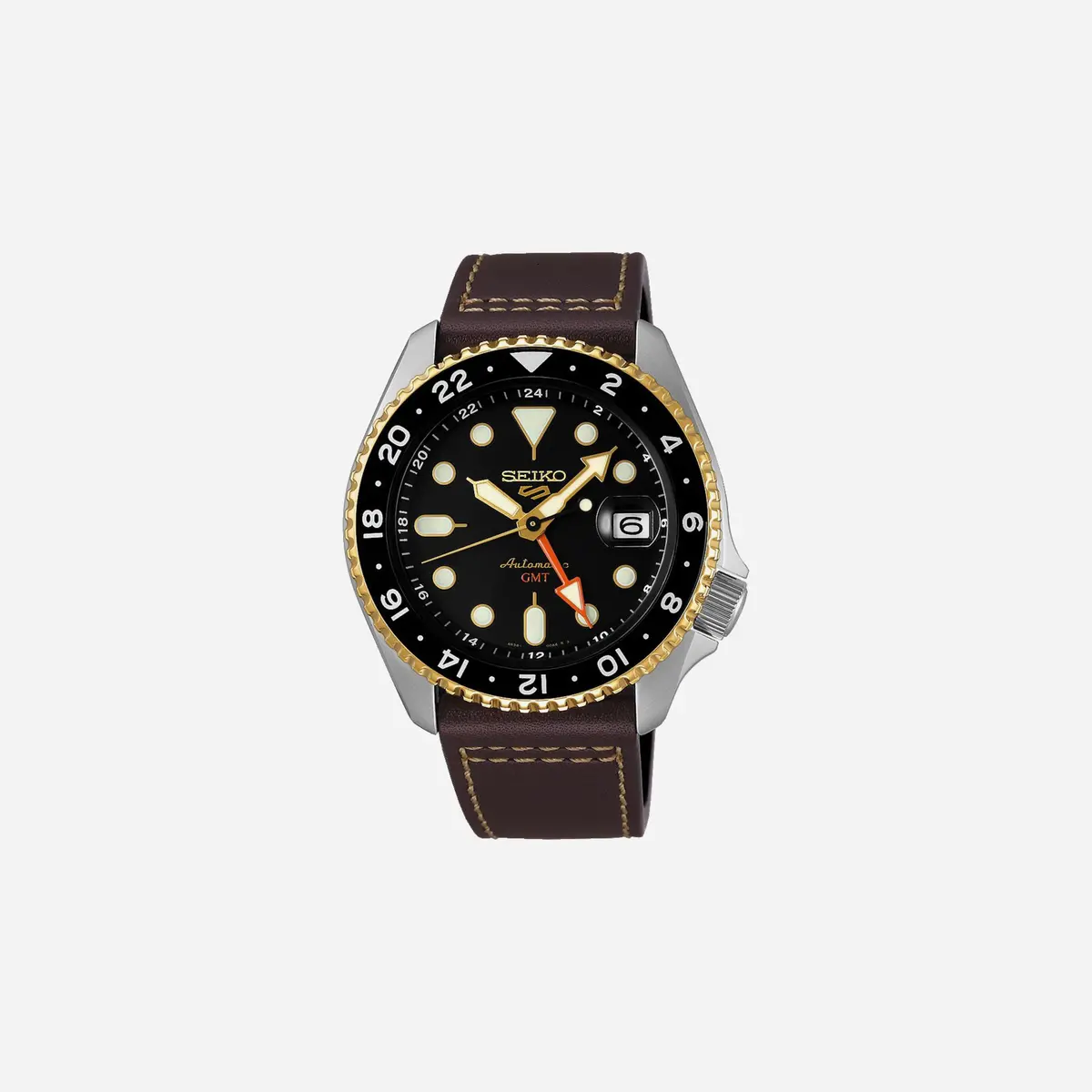 Seiko 5 Sports Skx Gmt In Mocha Brown Dial Leather Strap Watch - Ssk036k1 1