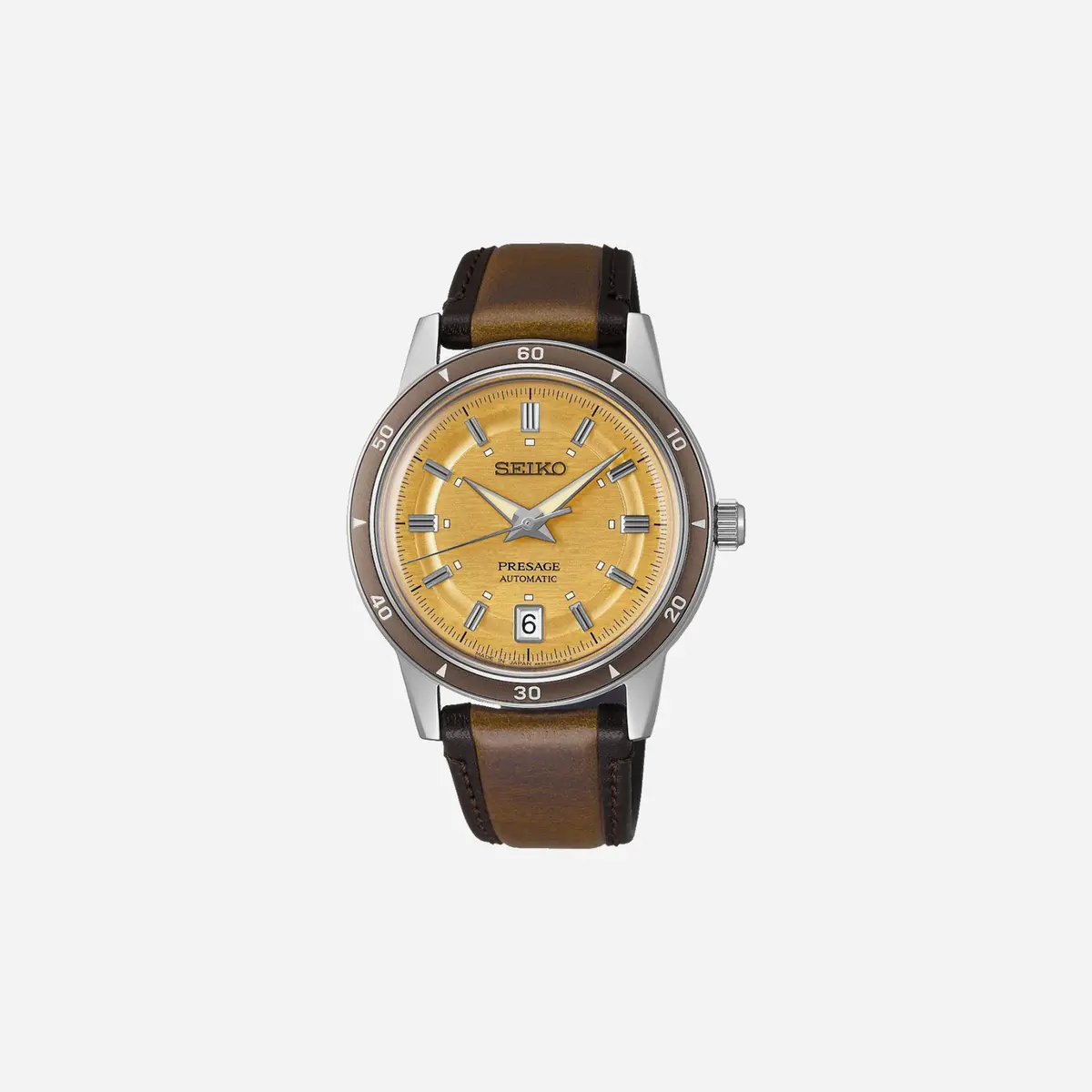 Seiko Presage Style 60S In Golden Yellow Champagne Dial Leather Strap Watch - Srpl75j1 1