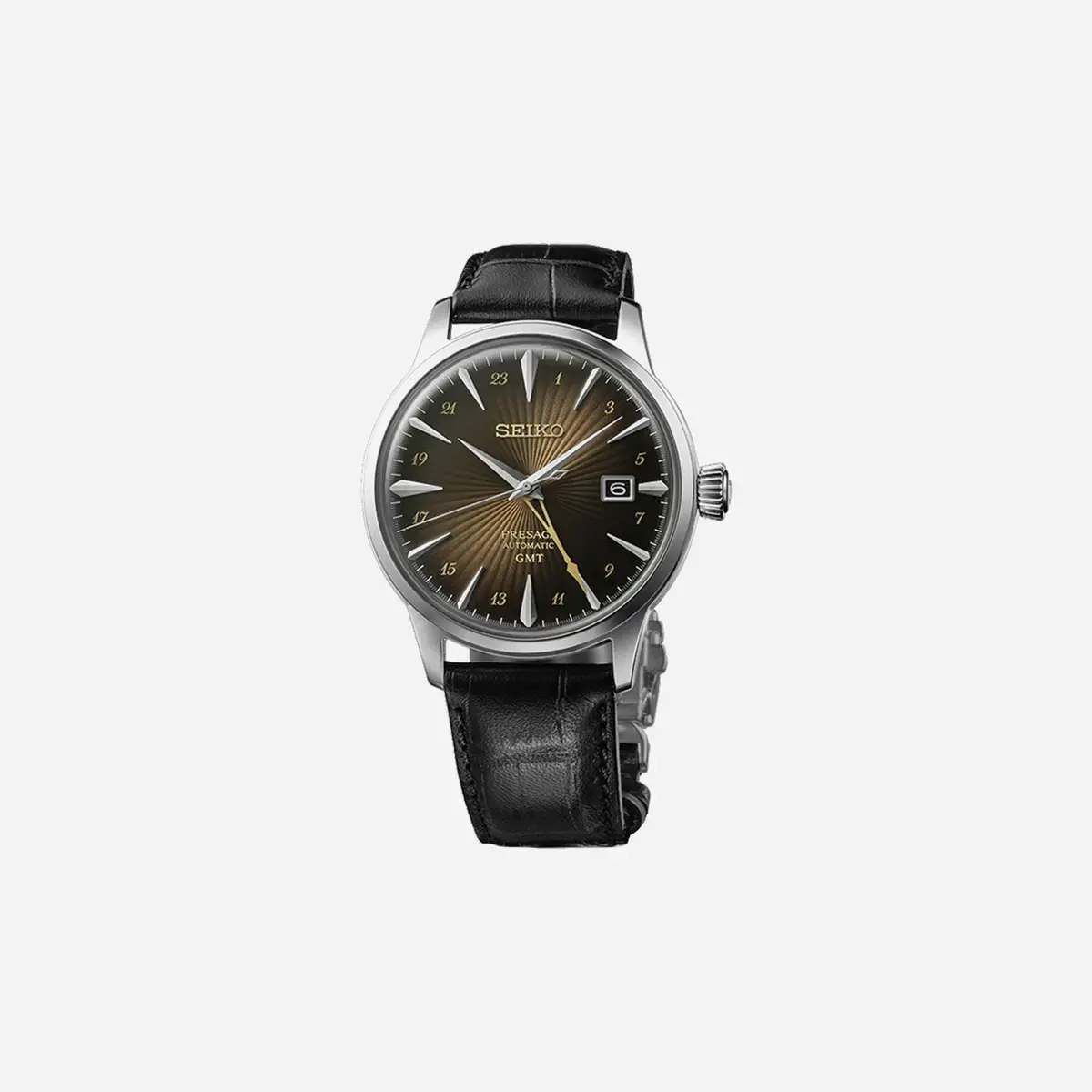 Seiko Presage Rusty Nail Cocktail Time Gmt Brown Dial Leather Strap Watch - Ssk039j1 1