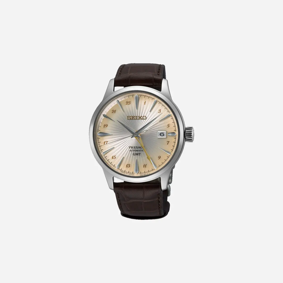 Seiko Presage Acacia Cocktail Time Gmt Gold Dial Leather Strap Watch - Ssk041j1 1