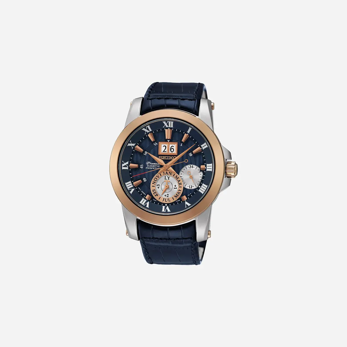 Seiko Premier Kinetic Perpetual Quartz Dial Leather Strap Watch - Snp126p1 1