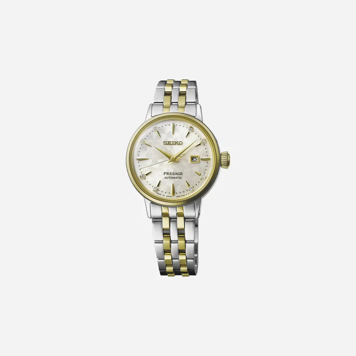 Seiko Presage Cocktail Time White Lady Diamond Twist White Dial Stainless Steel Watch Yellow Gold Pvd Wmns - Sre010j1 1