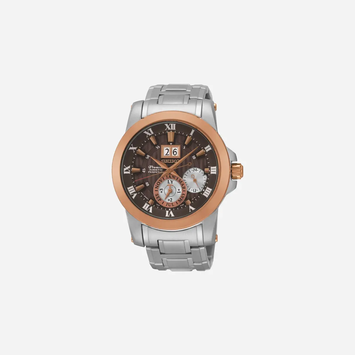 Seiko Premier Kinetic Perpetual Kinetic Powered Brown Dial Stainless Steel Watch - Snp128p1 1