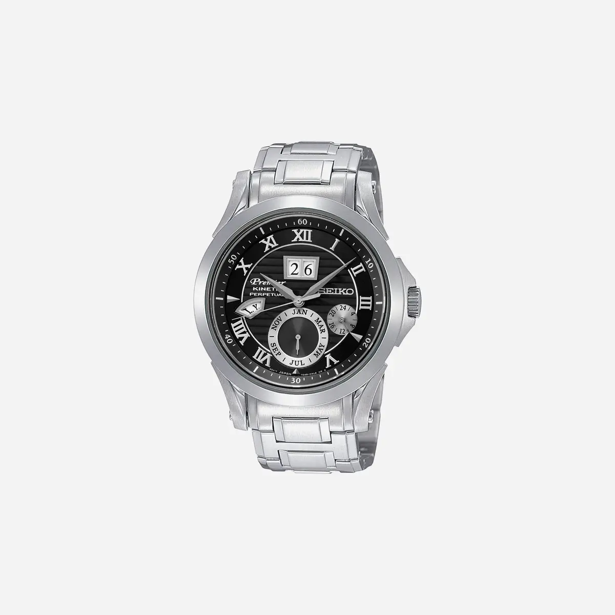 Seiko Premier Kinetic Perpetual Kinetic Powered Black Dial Stainless Steel Watch - Snp059p1 1